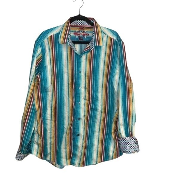Robert Graham Mens Multicolor Striped Long Sleeve Shirt Size 2X - Picture 1 of 7